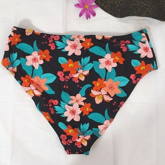 CUPSHE Black Tropical Cynthia High Waist Bikini Bottoms 1X NWT - Picture 9 of 11